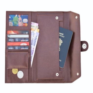 Passport & Travel Wallet - Leatherette, Brown