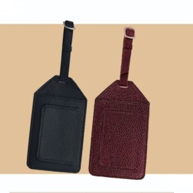 Luggage Tag - Genuine Leather, Black/Brown