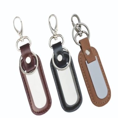 Key Ring with Dog Hook - Leatherette, Blk/Brn/Camel