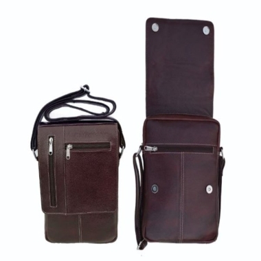 Cross Shoulder Sling Bag - Genuine Leather, Brown