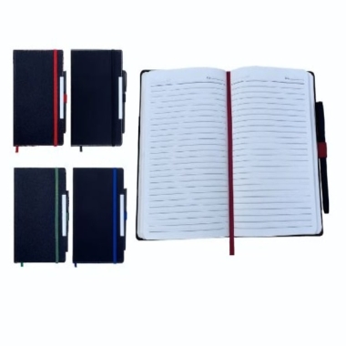 Multicolor A 5 dateless hard bound notebook with pen (192 Pages)
Eco-Friendly, Black + Multicolor