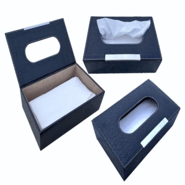 Tissue Paper Holder - Leatherette, Black/Grey