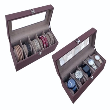 Organiser Box for Watch / Bangles - Leatherette, Brown