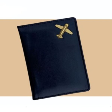 Passport Cover with card slots & metal fitting- Leatherette, Black