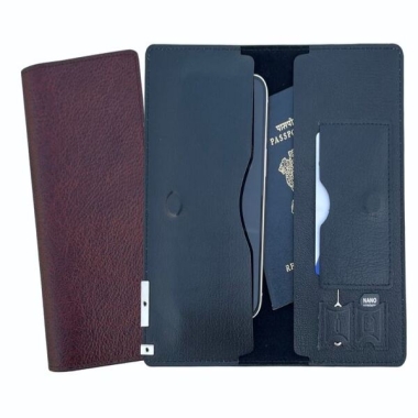 Unisex Mobile & Travel Wallet - Genuine Leather, Black/Brown
