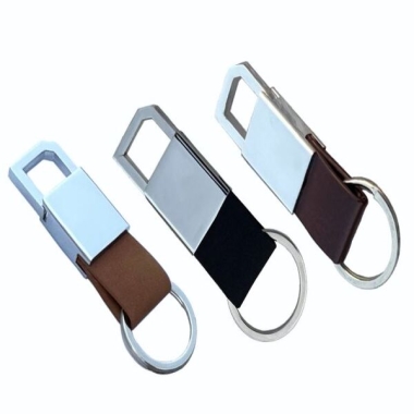 Key Ring with Dog Hook Fitting - Leatherette, Black/Brown/Tan