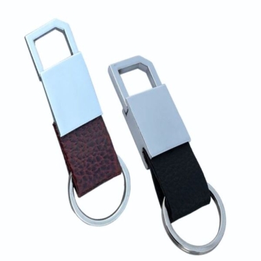 Key Ring with Dog Hook Fitting - Genuine Leather, Black/Brown