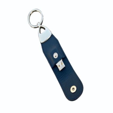 Key Ring with USB Drive  - Genuine Leather, Blue