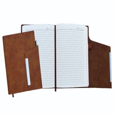 A 5 Dateless hard bound notebook with metal pen (192 Pages) without pen, Tan/Grey