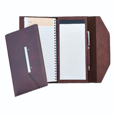 A 5 Dateless wire-o organiser with metal pen (174 Pages) - GENUINE LEATHER without pen, Black/Brown