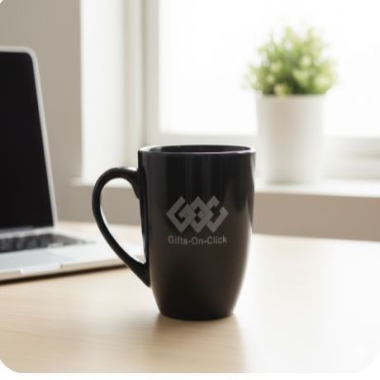 Black ceramic Mug with branding (Gfits on Click )