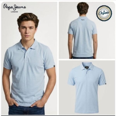 Organic Polo T-Shirt Light Blue