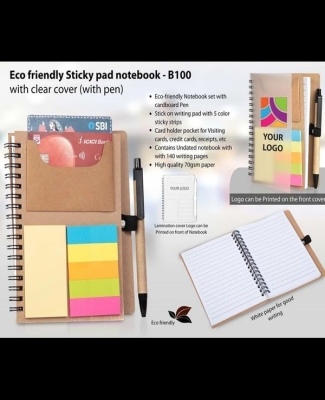 Eco friendly Sticky pad notebook with clear cover (with pen)