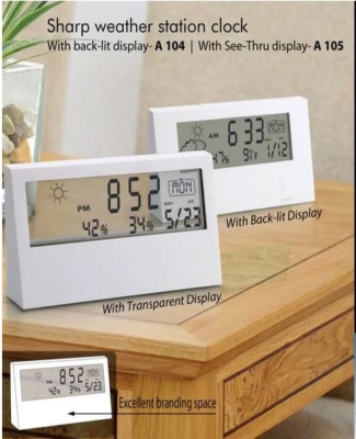Sharp weather station clock with see-thru display A105