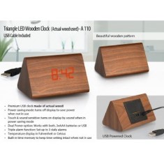 Triangle LED wooden clock (actual wood used) (USB cable included) A110