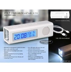 3 in 1 Clock with FM and Torch with Dual power option (with USB wire) A114