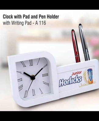 Clock with pad and pen holder (with writing pad) (Branding included) (MOQ: 200 pcs) A116
