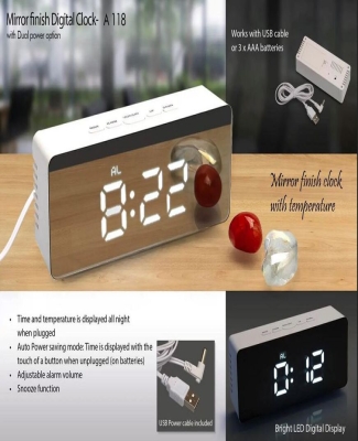 Mirror finish Digital clock (rectangle) with Temperature (Dual power option) (USB cable included) A118