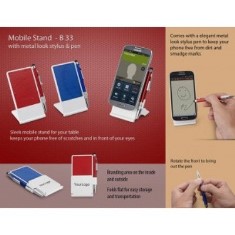 Mobile stand with metal look stylus & pen B33