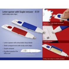 Letter opener with Staple remover and sticky note strips B39