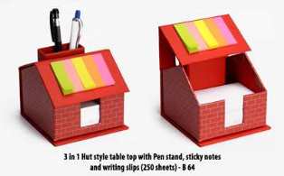3 in 1 Hut style table top with Pen stand, sticky notes and writing slips (250 sheets)