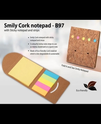 Smiley Cork notepad with Sticky notepad and strips