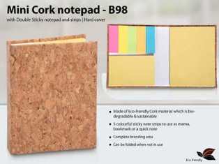 Mini Cork notepad with Double Sticky notepad and strips | Hard cover