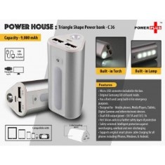 Power Plus Power House : Triangle shape Power Bank with Lamp and
Torch (Dual USB Port)(9000 mAh) C36
