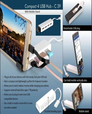 Compact 4 USB hub with Mobile Stand C39