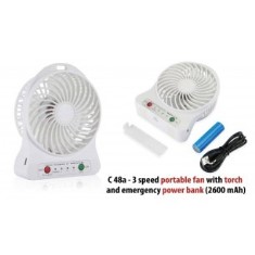 3 speed portable fan with torch and emergency power bank (2,000 mAh) C48a