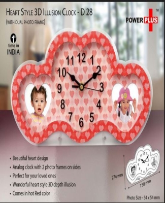 Heart style 3D illusion clock with dual photo frame D28