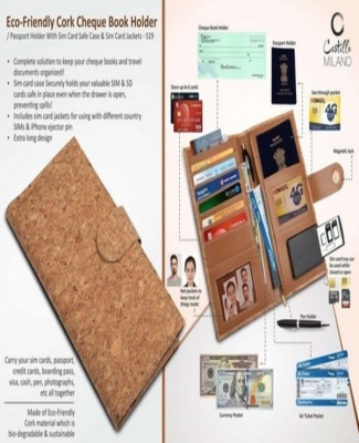 Eco-Friendly Cork Cheque Book Holder / Passport Holder With Sim Card Safe Case & Sim Card Jackets