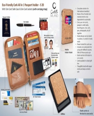 Eco-Friendly Cork All in 1 Passport holder With Sim Card Safe Case & Sim Card Jackets (with carrying strap)