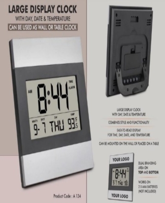 Large display clock with Day, Date & Temperature | Can be used as wall or table clock