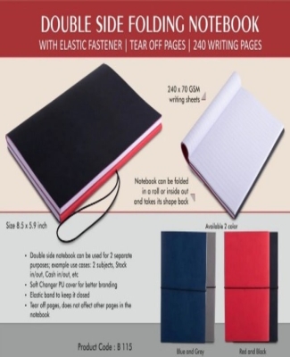 Double side folding notebook with Elastic Fastener | Tear off Pages | 240 writing pages