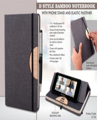 D style Bamboo notebook with Phone stand and Elastic fastener