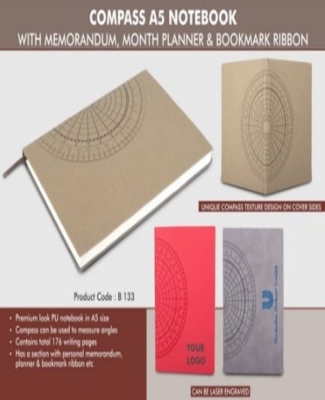 Compass A5 notebook with memorandum, month planner & bookmark ribbon | 176 writing pages