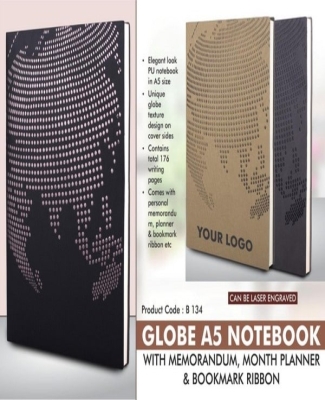 Globe A5 notebook with memorandum, month planner & bookmark ribbon | 176 writing pages