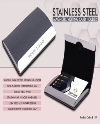 Stainless Steel Magnetic Visiting Card holder- Gray