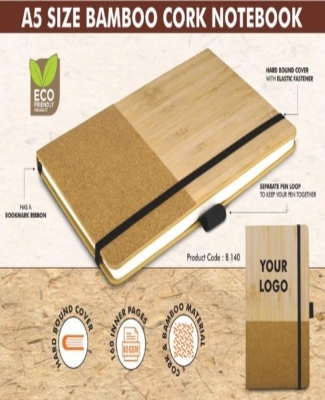 Bamboo cork notebook with Elastic Fastener