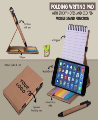 Folding writing pad with Sticky notes and Eco pen | Mobile stand function