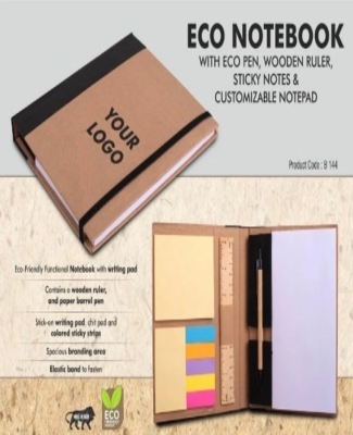 Eco Notebook with Eco Pen, Wooden Ruler and Sticky notes | Customizable notepad