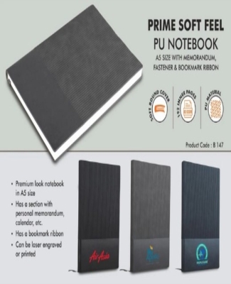 Prime Soft feel PU notebook | A5 size | With memorandum, Fastener & Bookmark ribbon