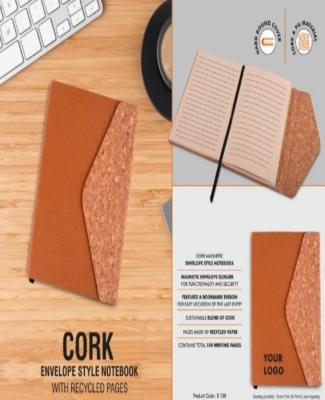 Cork Magnetic Envelope style Notebook with recycled pages