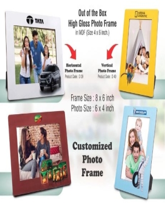 Out of the box High Gloss Photo Frame in MDF | With customized frame & insert | Photo size 4x6 inch | Vertical