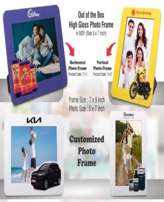 Out of the box High Gloss Photo Frame in MDF | With customized frame & insert | Photo size 5x7 inch | Vertical |