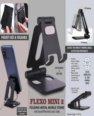 Flexo Mini 2: Folding Metal Mobile Stand for Smartphones and Tabs | Folds completely to take minimal space | 3 fold style with double angle adjustment