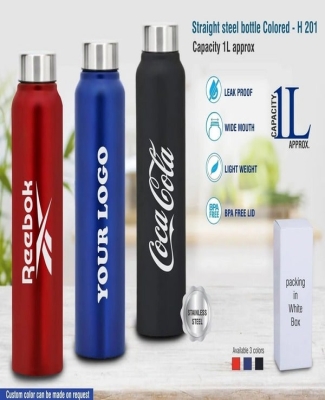 Straight steel bottle Colored | Capacity 1L approx