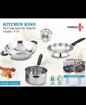 Kitchen King: Set of Large Sauce Pan, Frying Pan and Kadhai in Gift box | Made of Stainless Steel