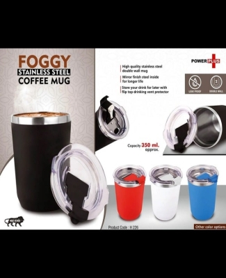 Foggy: Stainless Steel coffee mug | Premium clear cap with flip top lid | Leak Proof | Capacity 350ml approx